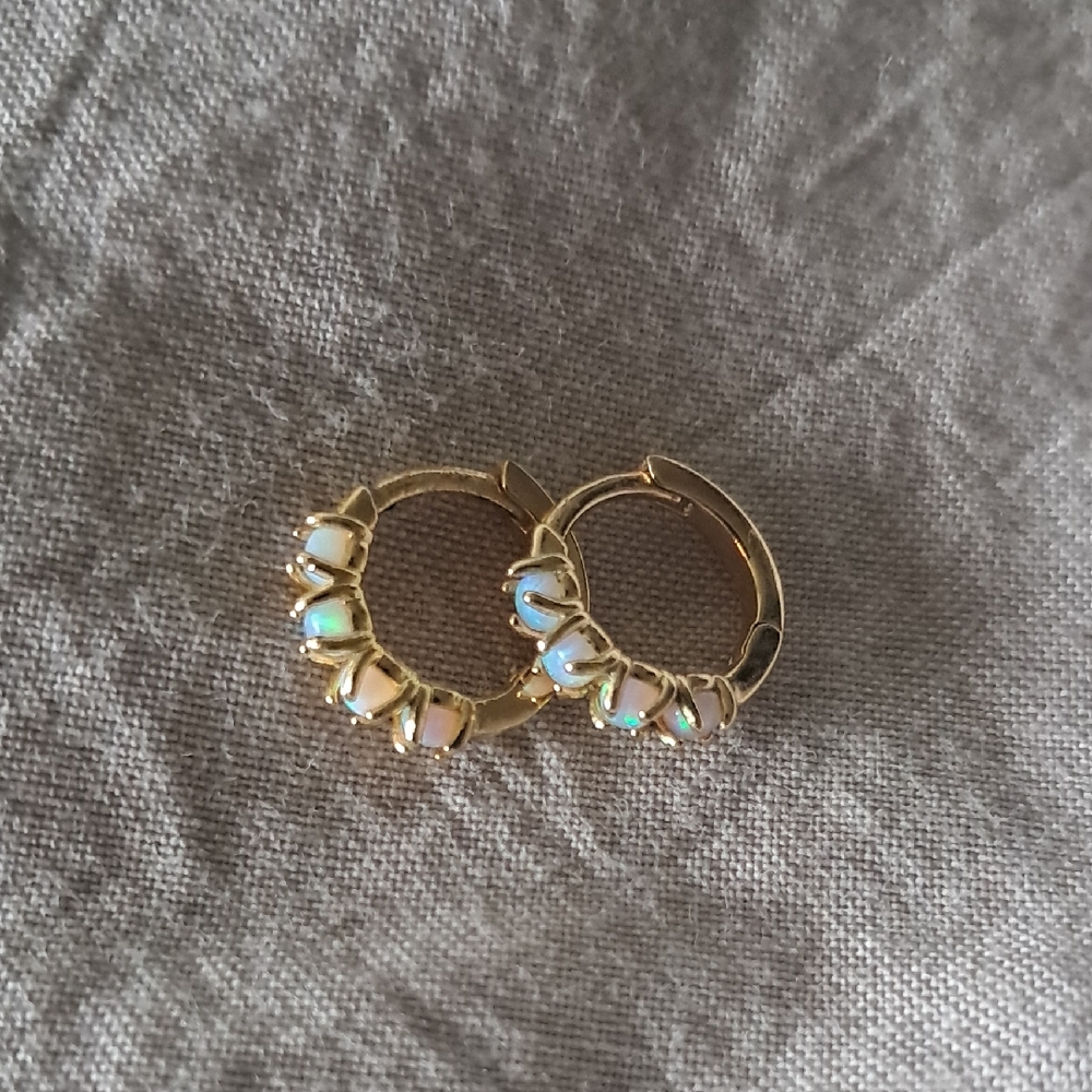 Elegant Gold Plated Opal Hoop Huggies